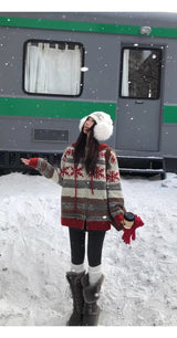 Red Snow Stripe Hooded Knit Zip-Up