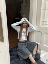 ハートプリンティド長袖クロップTシャツ