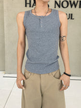 Fog Ribbed Henley Neck Sleeveless 3C