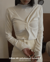 Alban slit unbalanced twisted semi-wide long sleeve T (4 colors)
