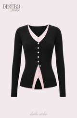 Black Pink Layered Knit Top