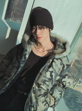 Ash camo fur crop padding