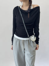 Getz Halterneck Shirred Drape Contrast Long Sleeve T-shirt