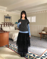 シールトーンブロックレイヤード長袖Tシャツ