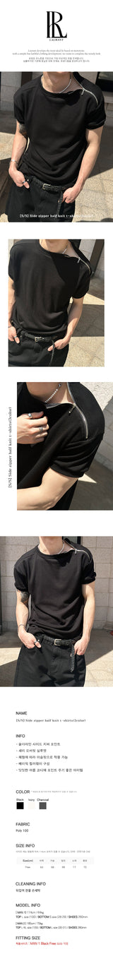 [S/S] Side zipper half knit t-shirts(3color)