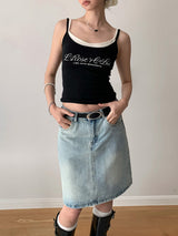 multi-wash midi denim skirt