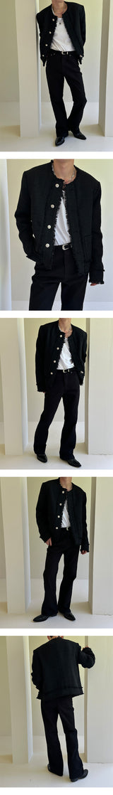 [Unisex] カッティングツイードラウンドネックジャケット(2color)