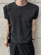キルステッチセミマッスルフィットニットショートスリーブTシャツ