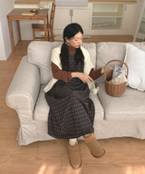 Brownie checkered bustier long skirt sleeveless autumn winter guest look date look 