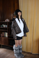  LEOPARD SHIRRING PADDING_BROWN