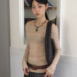 ラップシャイアモーダルオーバーロックリブドオフショルダー長袖Tシャツ