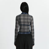 CシースルーチェックTシャツ_ブラック