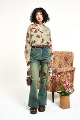 Retro high-waisted straight-leg flared jeans