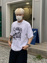 ポスター半染め半袖Tシャツ2C