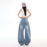 Vintage Slub Curved Wide Leg Denim Pants