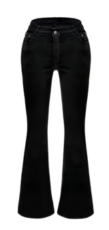 ロング ブーツカット ブラックジーンズ (S~2XL)