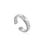 Smooth Twist Wide Band 925 Silver + Rhodium Plating Adjustable Size Ring R038-02H