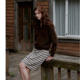 Multi Stripe Jersey Skirt_Navy