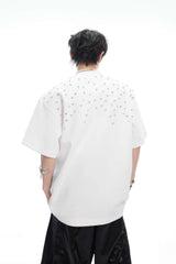 ハンドソウンラインストーンコットンTシャツ