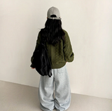 Terry Fleece side pin tuck incision string wide pants
