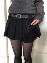 Elda Wool Belt Pleated Mini Skirt