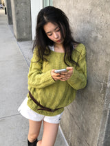 シナモンケーブルニット_オリーブ