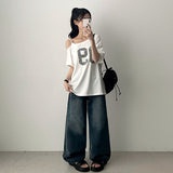 Lillit Numbering Unbalanced オフショルダー半袖Tシャツ