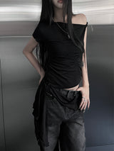 one-shoulder wrap set top (2color)