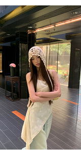 Beige knit hat, bucket hat
