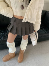 Wrap Check Pleated Mini Skirt