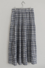 VINTAGE BLUE PLAID TIERED MAXI SKIRT