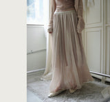 finit sheer pearl satin floor-length sk