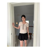 ribbon frill sweet short-sleeved knitwear