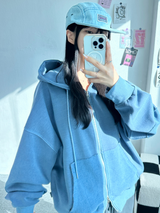 PIGMENT PATCH POINT 2-WAY HOOD ZIP-UP💛🩵🩶 - 3 COLORS