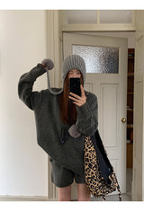 Wool charcoal oversized knit pants two-piece set
