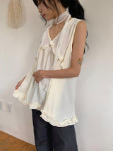 Shoto Deep-V Ruffled Layered Sleeveless Blouse