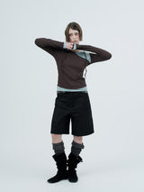 dot wrap layered hoodie / brown