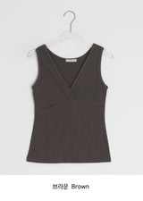 Ichi Deep V-Neck Lace Ribbed Wrap Sleeveless