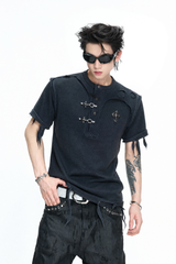 ディストレスト リブド ヘンリー Tシャツ