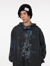 Ripped retro baggy hooded sweatshirt