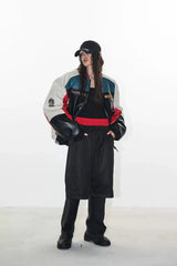 Colorblock Embroidered Biker Jacket