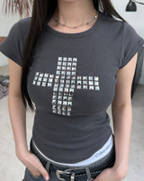 アント メタリック クロス スリムTシャツ