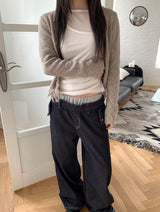 レイヤードバンディングデニムパンツ