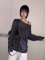 Silishy Sheer Boat Neck Loose Knit Top 4color