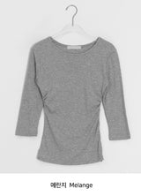 ワンプイUネック/Vネックサイドシアリング7分丈Tシャツ