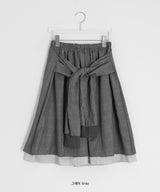 Karohi Sleeve Layered Check Shirring Midi Banding Skirt