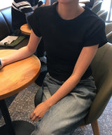 レミジェル コットンステッチ ラウンドネック ロールヘム スリムフィット ショートスリーブTシャツ 5カラー