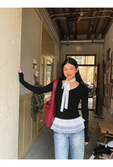 lace frill scarf long-sleeve t-shirt