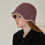 Triple Cable Knit Bucket Hat (Purple)
