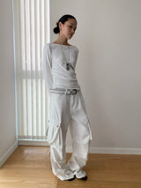 white overall pocket wide casual pants